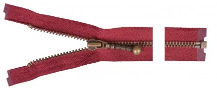 YKK Separating Zip Antique Brass 25cm 4mm Bordeaux
